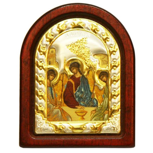 Посеребренная икона Святая Троица маленькая