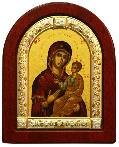 Посеребренная икона Божья мать Одигитрия малая
