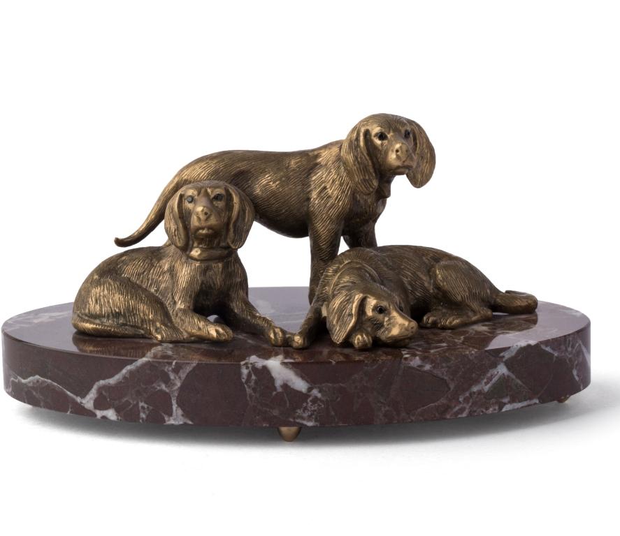 Бронзовая скульптура Три охотничьи собаки на камнеФото 17507-03.jpg