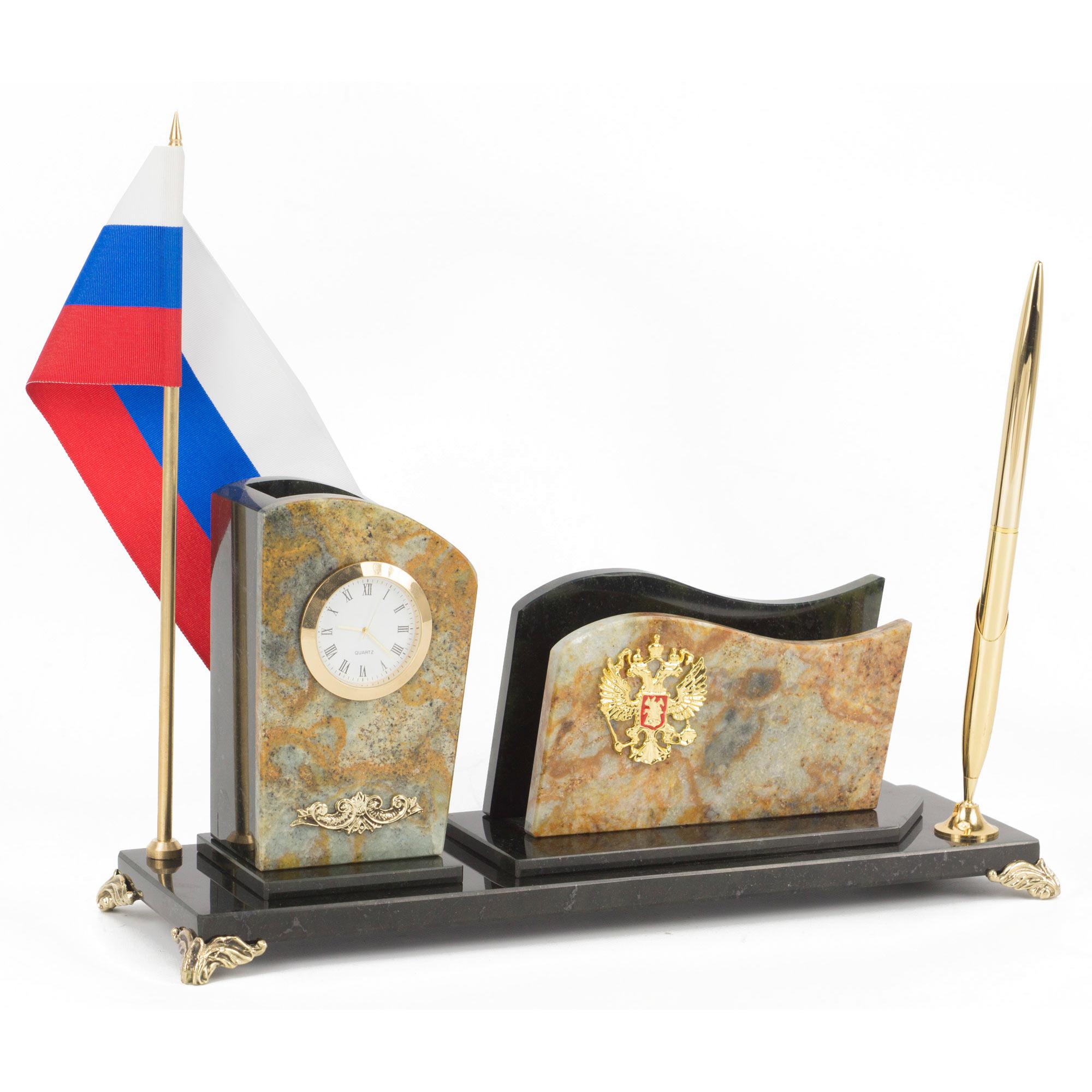 Настольный набор с флагом России офиокальцит