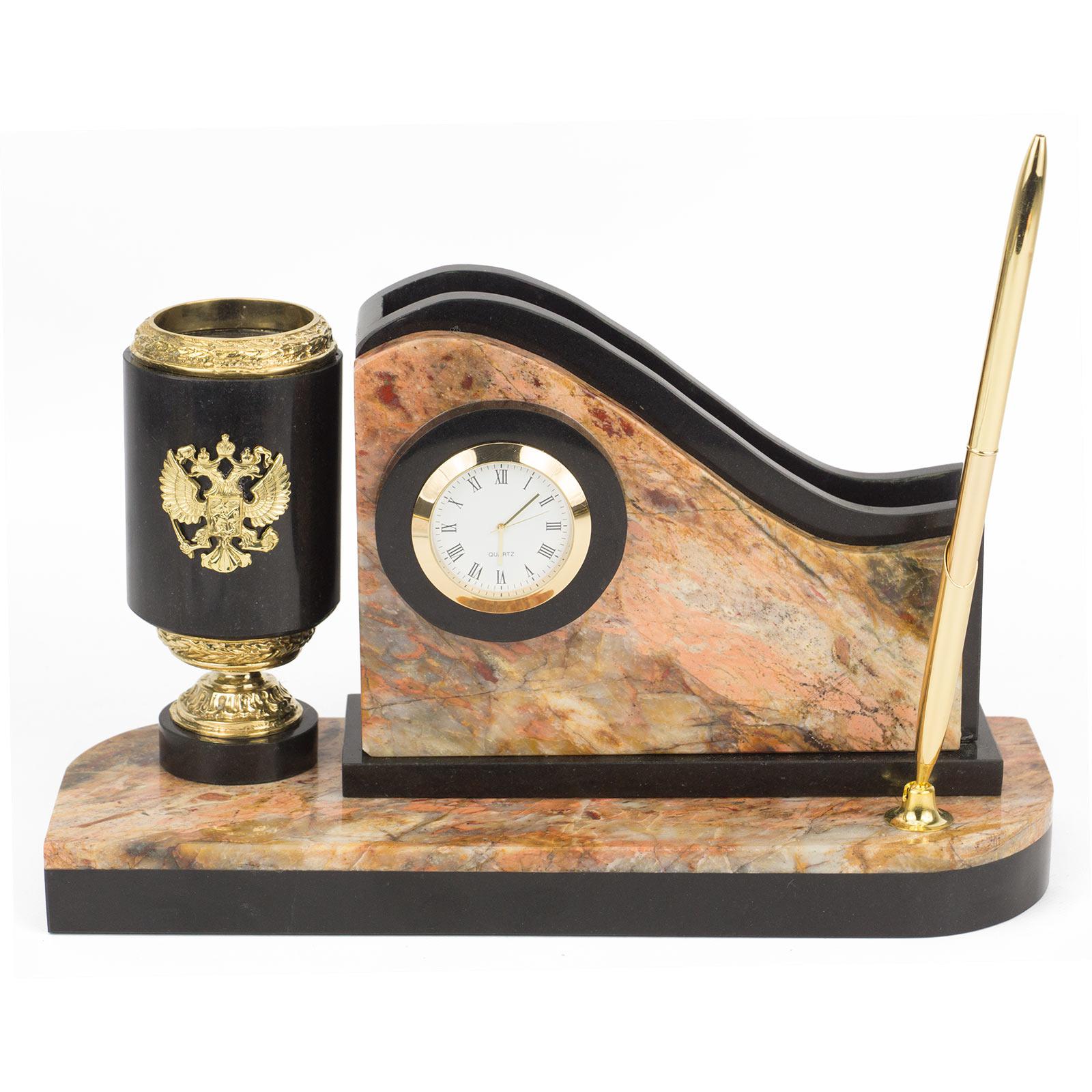 Письменный мини-набор с гербом России камень яшма
