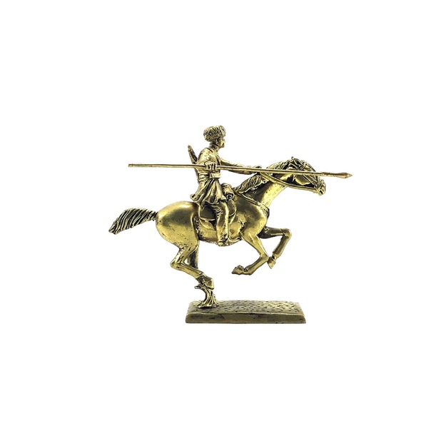 Бронзовая статуэтка Рядовой 1-го уральского казачьего полка в черкеске с пикой на конеФото 18007-01.jpg