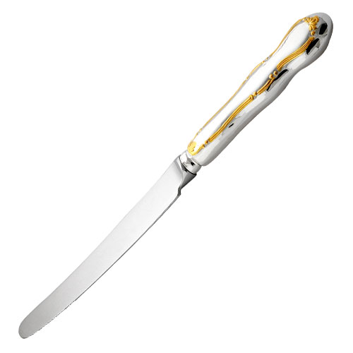 Серебряный столовый нож Вензель с позолотой