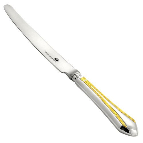 Серебряный столовый нож Элегия с позолотой