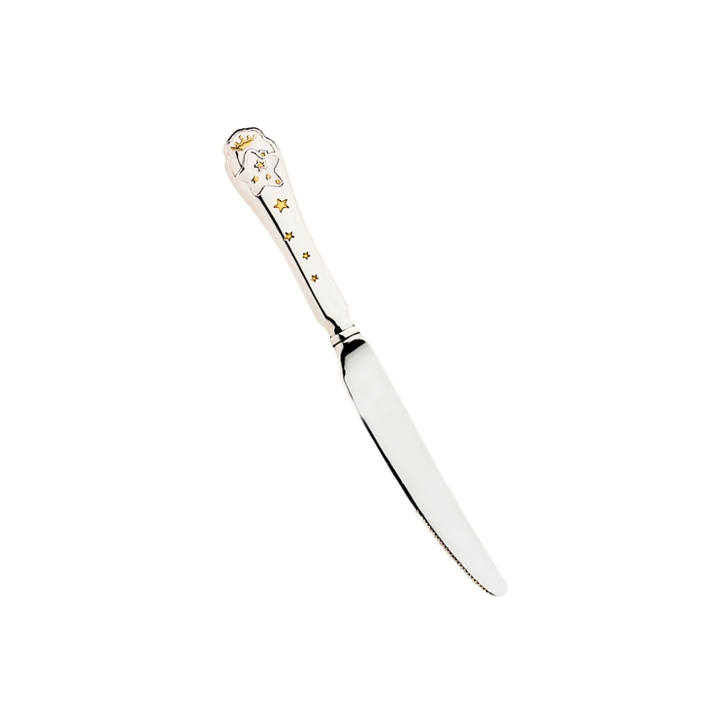 Серебряный детский нож Звезда с позолотой