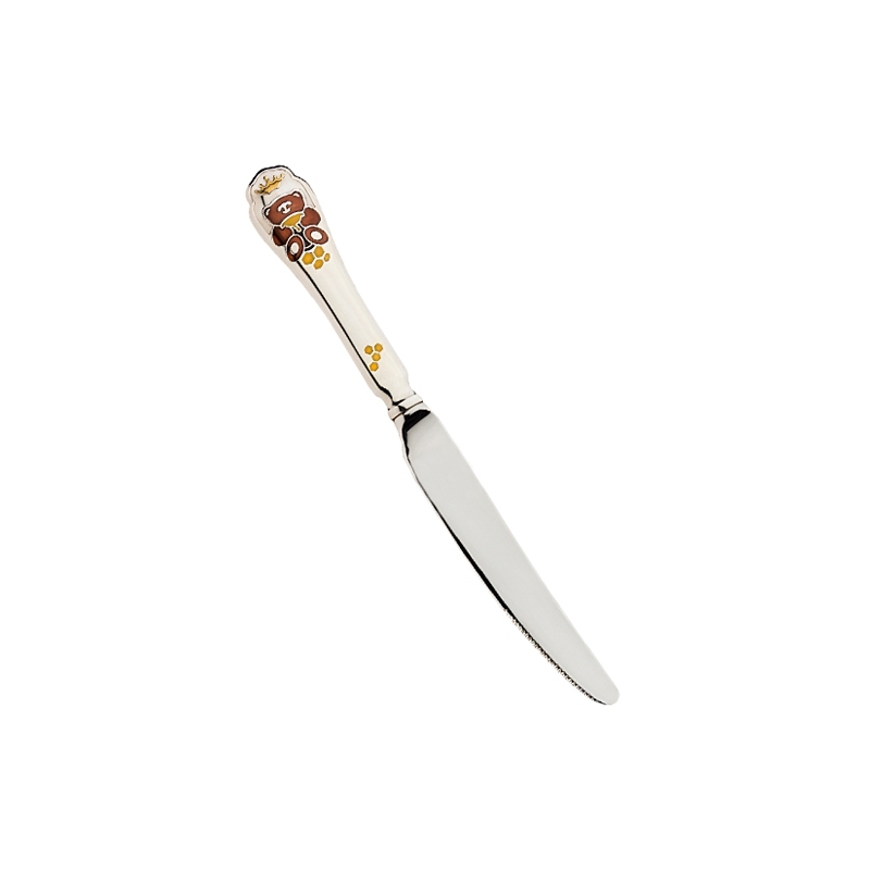 Серебряный детский нож Мишка с эмалью и позолотой