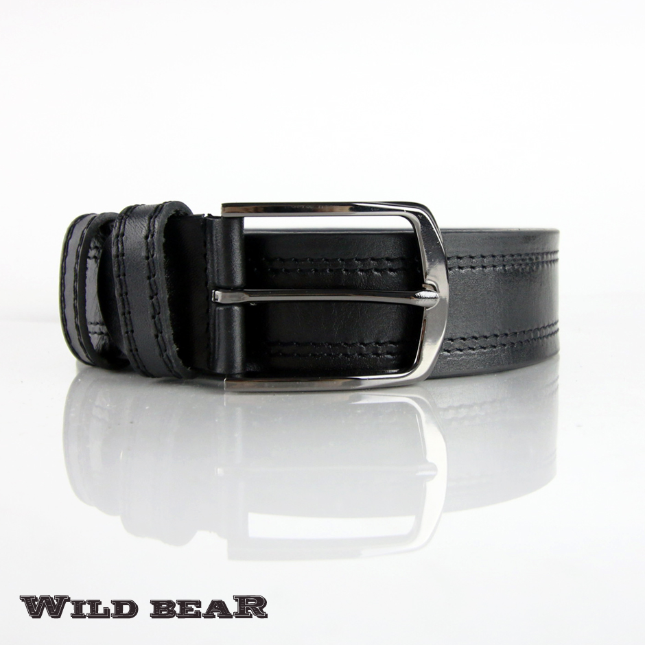Классический черный кожаный ремень WILD BEARФото 20073-03.jpg