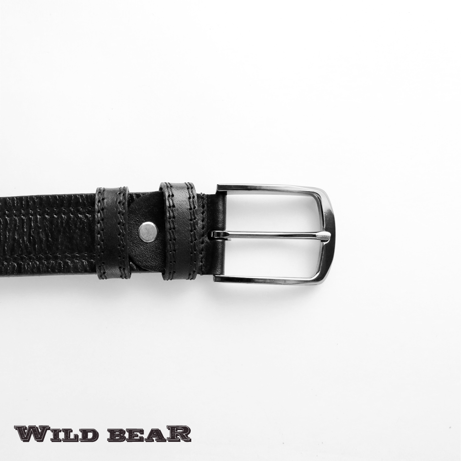 Классический черный кожаный ремень WILD BEAR