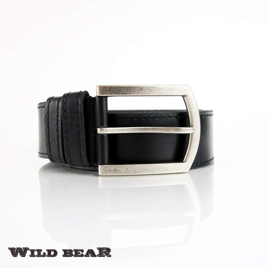 Классический черный кожаный ремень WILD BEARФото 20084-03.jpg