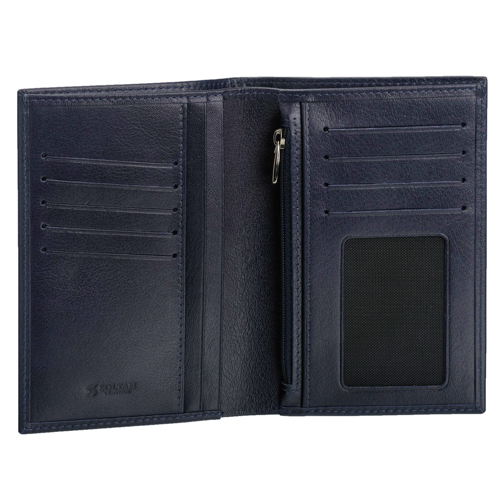 Синее кожаное портмоне с отделением для паспорта и автодокументов SOLTAN 242 23 07