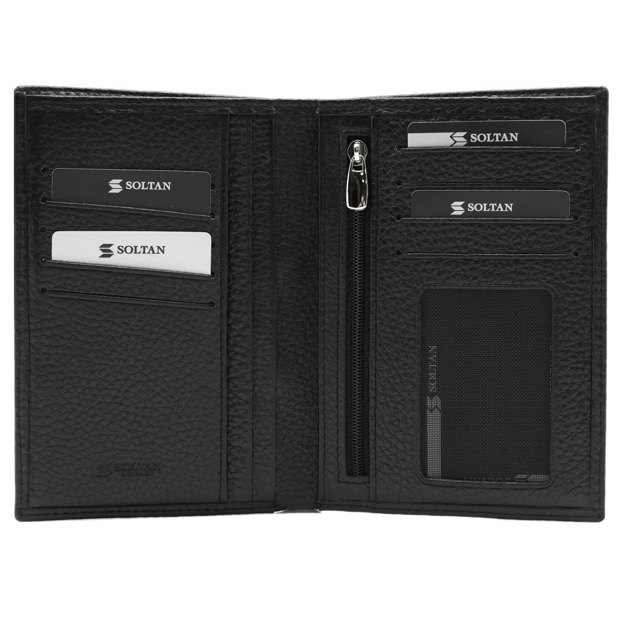 Черное кожаное портмоне с отделением для паспорта и автодокументов SOLTAN 241 03 01