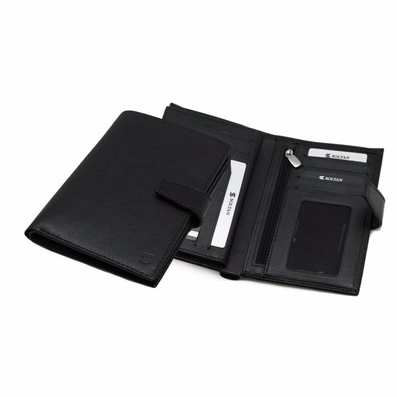 Черное кожаное портмоне с отделением для паспорта и автодокументов SOLTAN 255 01 01Фото 20347-02.jpg