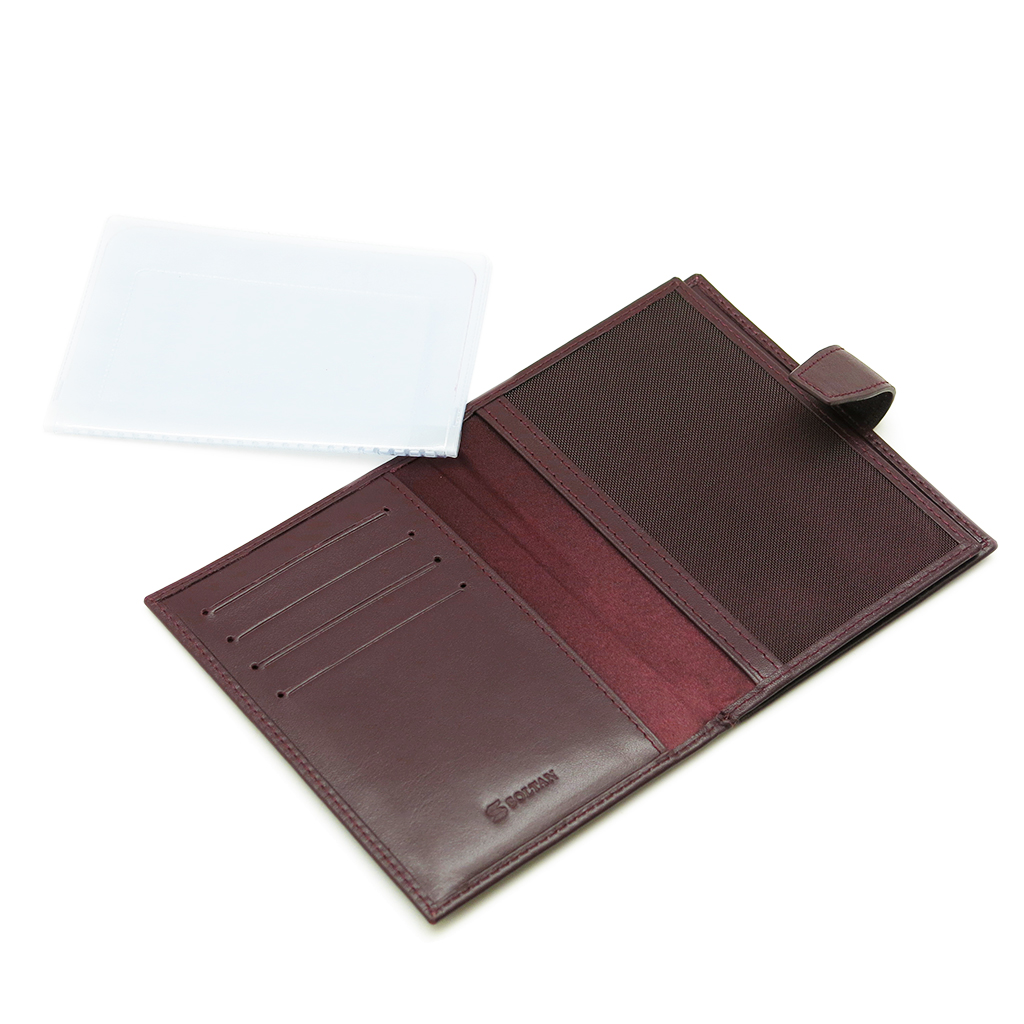 Бордовая кожаная обложка для автодокументов и паспорта SOLTAN 075 21 09