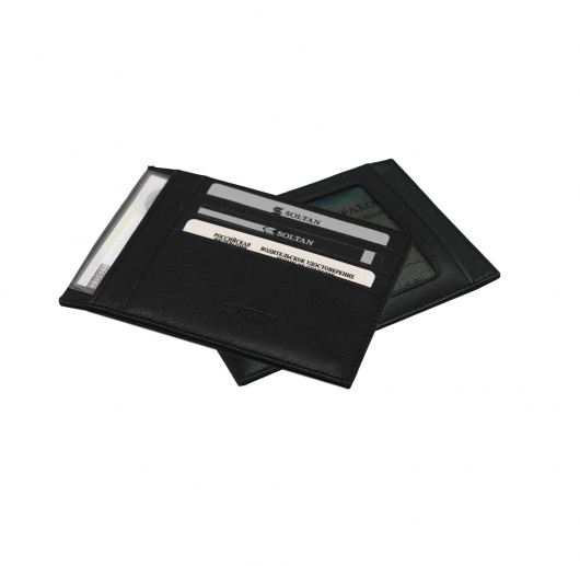 Черный кожаный футляр для автодокументов и кредиток SOLTAN 060 01 01