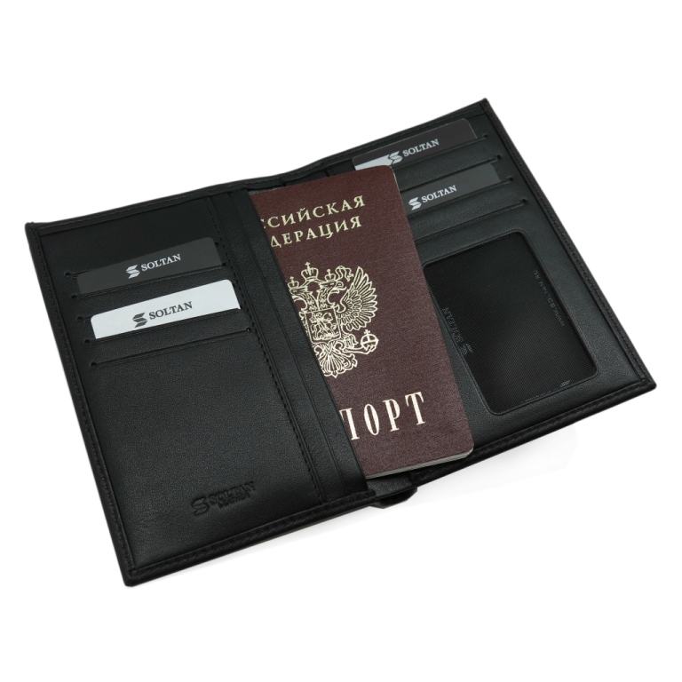 Черное кожаное портмоне с отделением для паспорта и автодокументов SOLTAN 241 01 01Фото 20413-01.jpg
