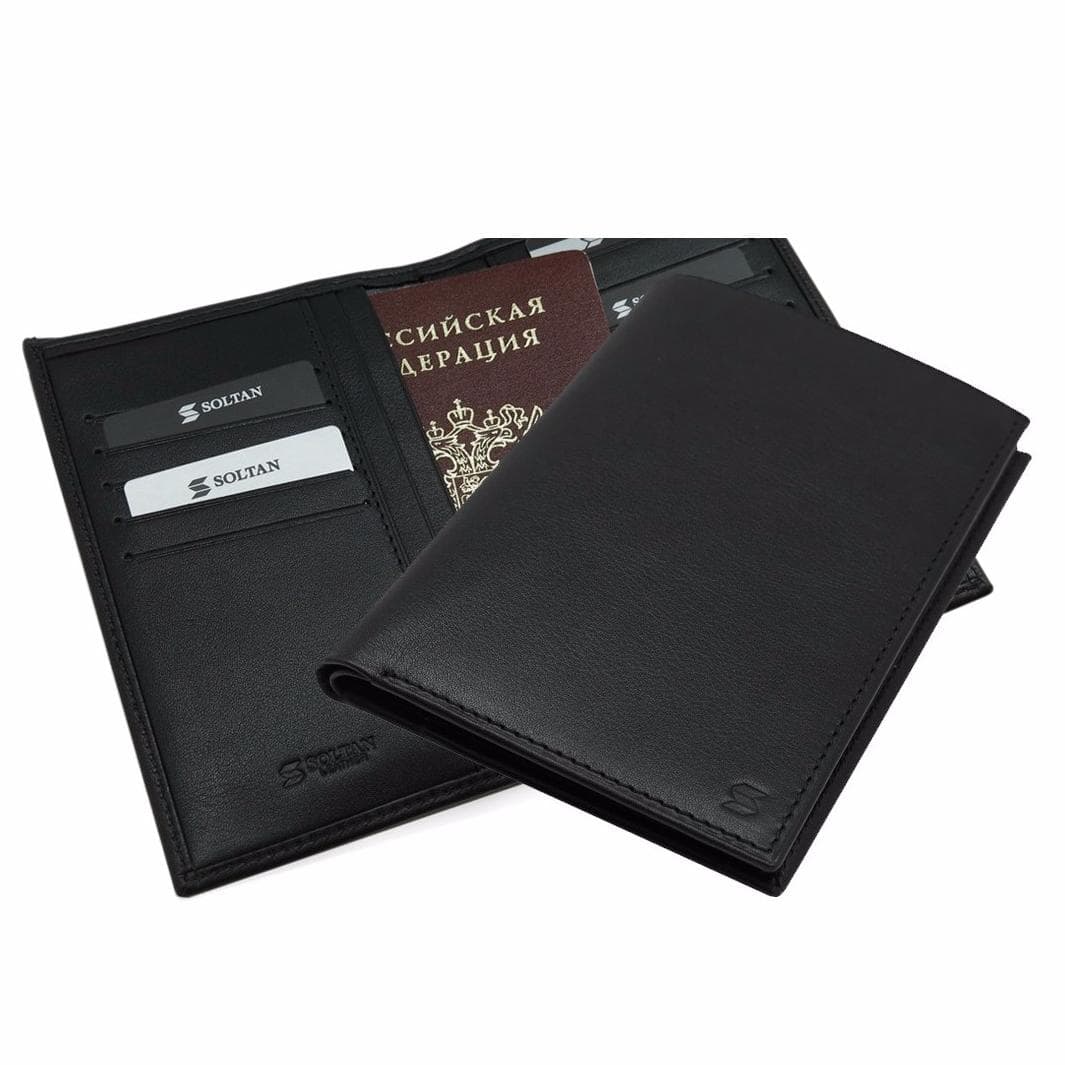 Черное кожаное портмоне с отделением для паспорта и автодокументов SOLTAN 241 01 01