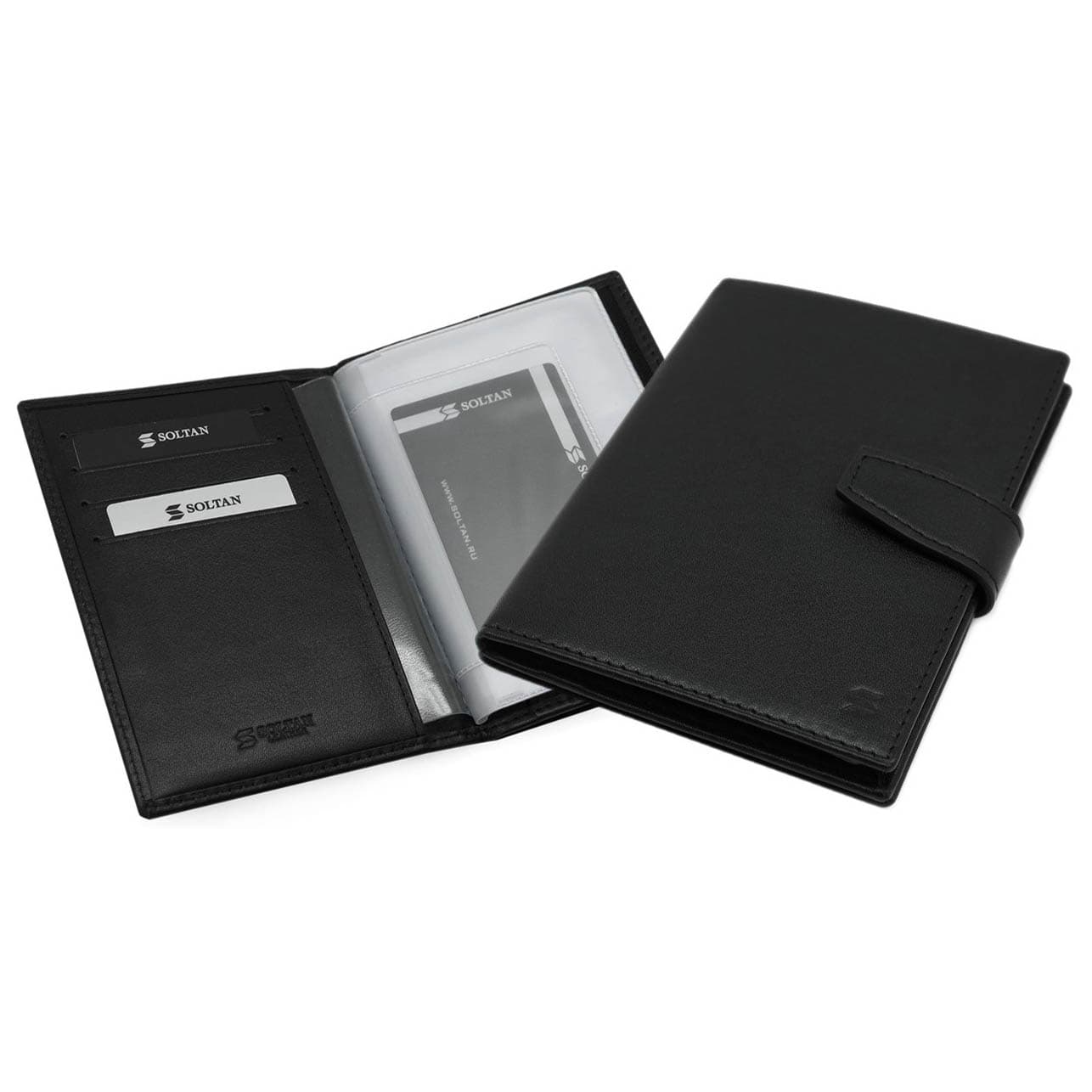 Черная кожаная обложка для автодокументов и паспорта SOLTAN 075 01 01Фото 20524-01.jpg