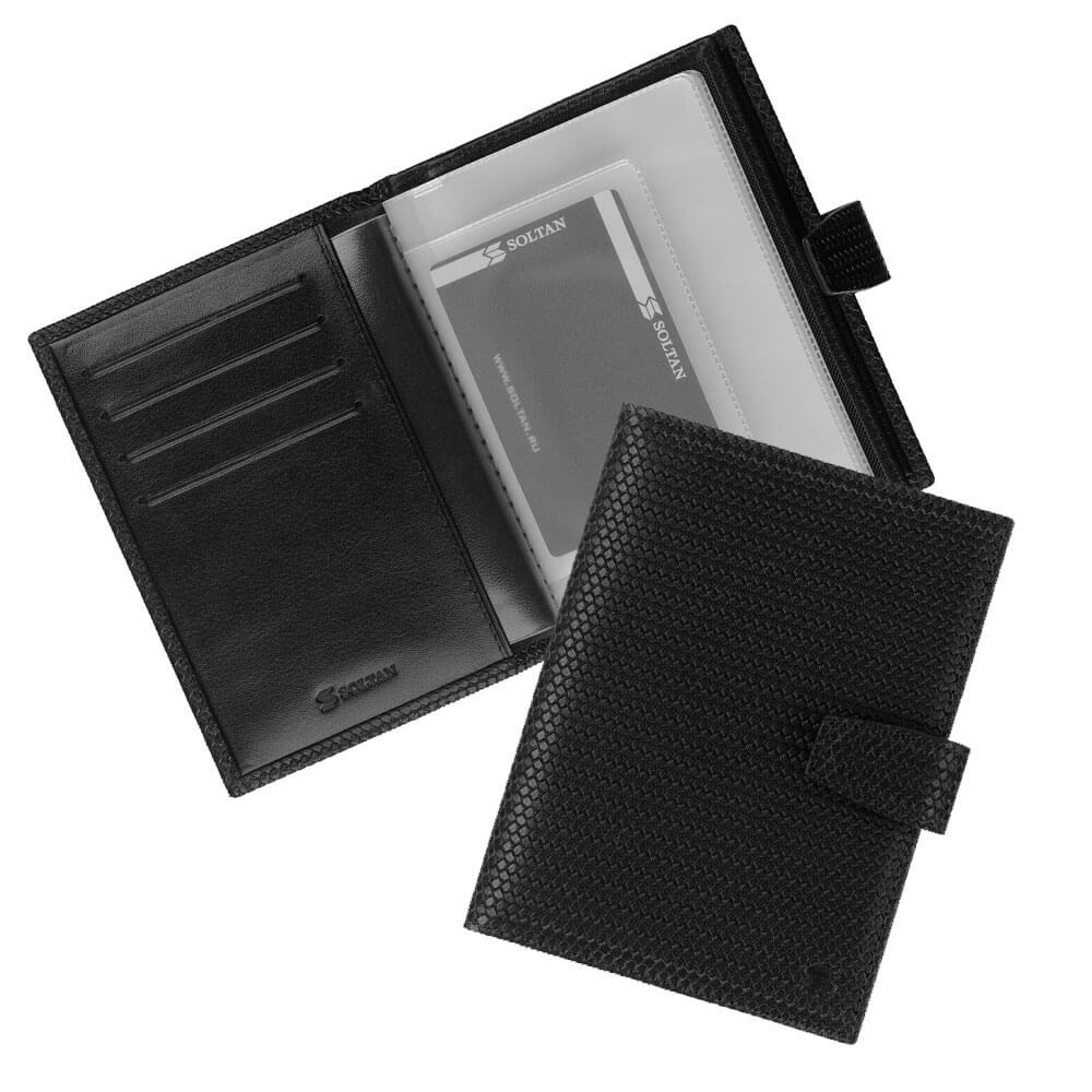 Черная кожаная обложка для автодокументов и паспорта SOLTAN 075 32 01Фото 20525-01.jpg