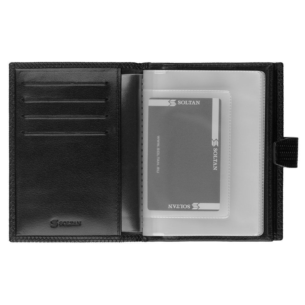 Черная кожаная обложка для автодокументов и паспорта SOLTAN 075 32 01