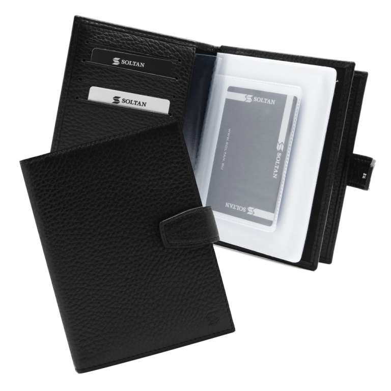 Черная кожаная обложка для автодокументов и паспорта SOLTAN 075 03 01Фото 20527-01.jpg