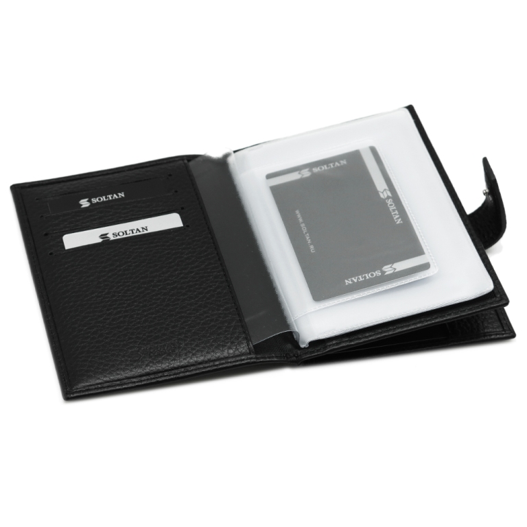 Черная кожаная обложка для автодокументов и паспорта SOLTAN 075 03 01