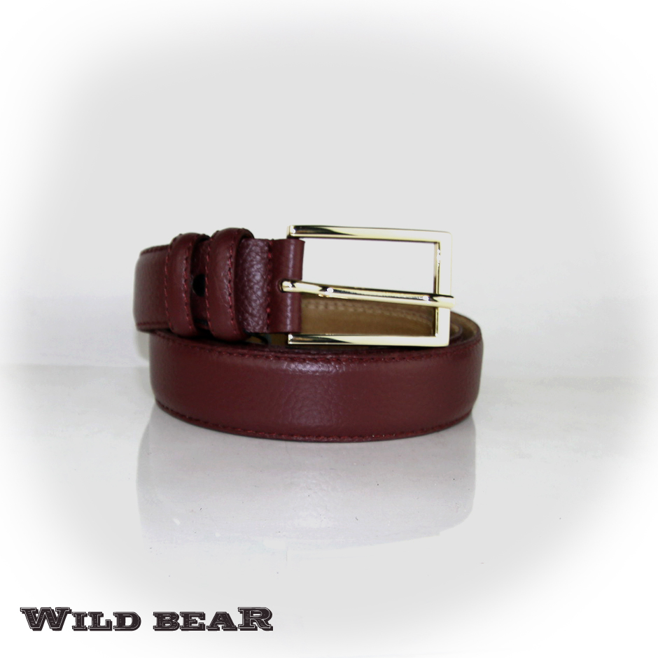 Бордовый кожаный ремень WILD BEAR 