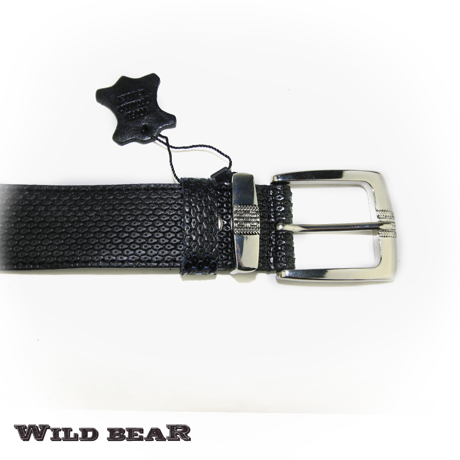 Черный кожаный ремень WILD BEAR 