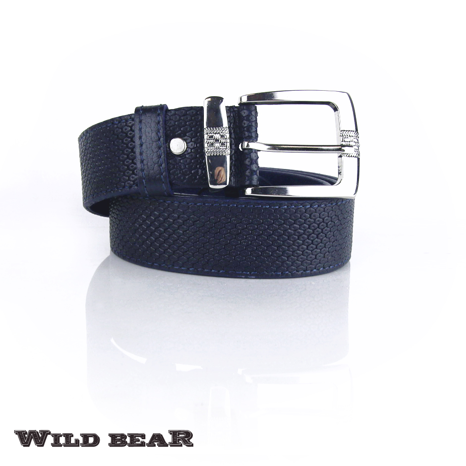 Синий кожаный ремень WILD BEAR Фото 20732-02.jpg