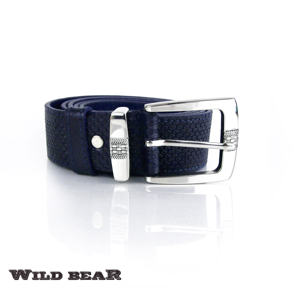 Синий кожаный ремень WILD BEAR Фото 20732-03.jpg