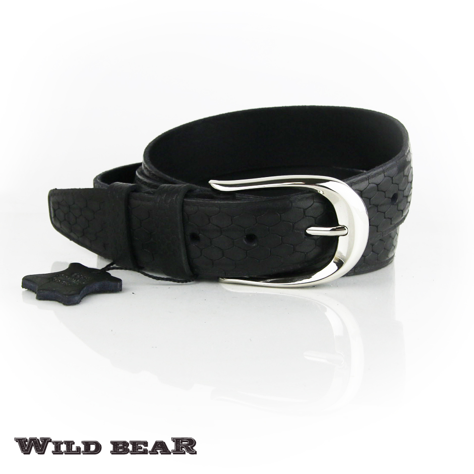 Черный кожаный ремень WILD BEAR Фото 20734-02.jpg