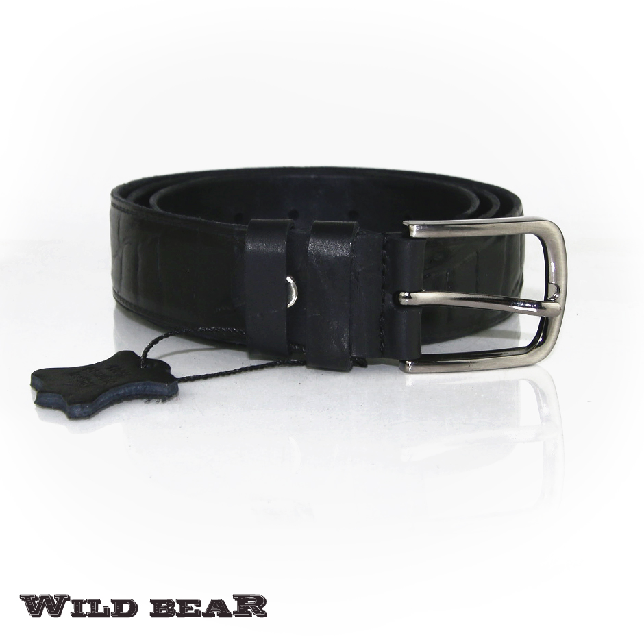 Черный кожаный ремень WILD BEAR