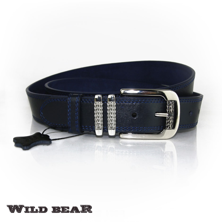 Синий кожаный ремень WILD BEAR Фото 20737-02.jpg
