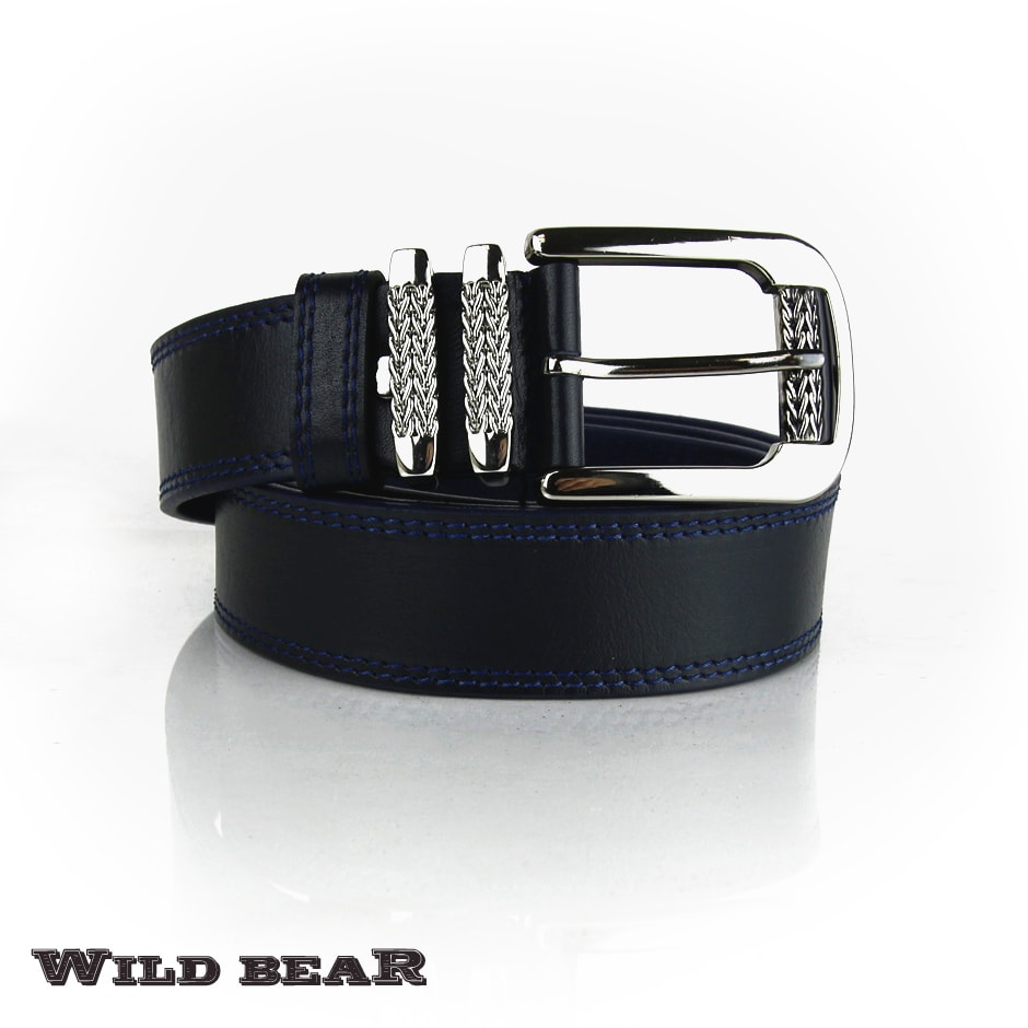 Синий кожаный ремень WILD BEAR Фото 20737-03.jpg