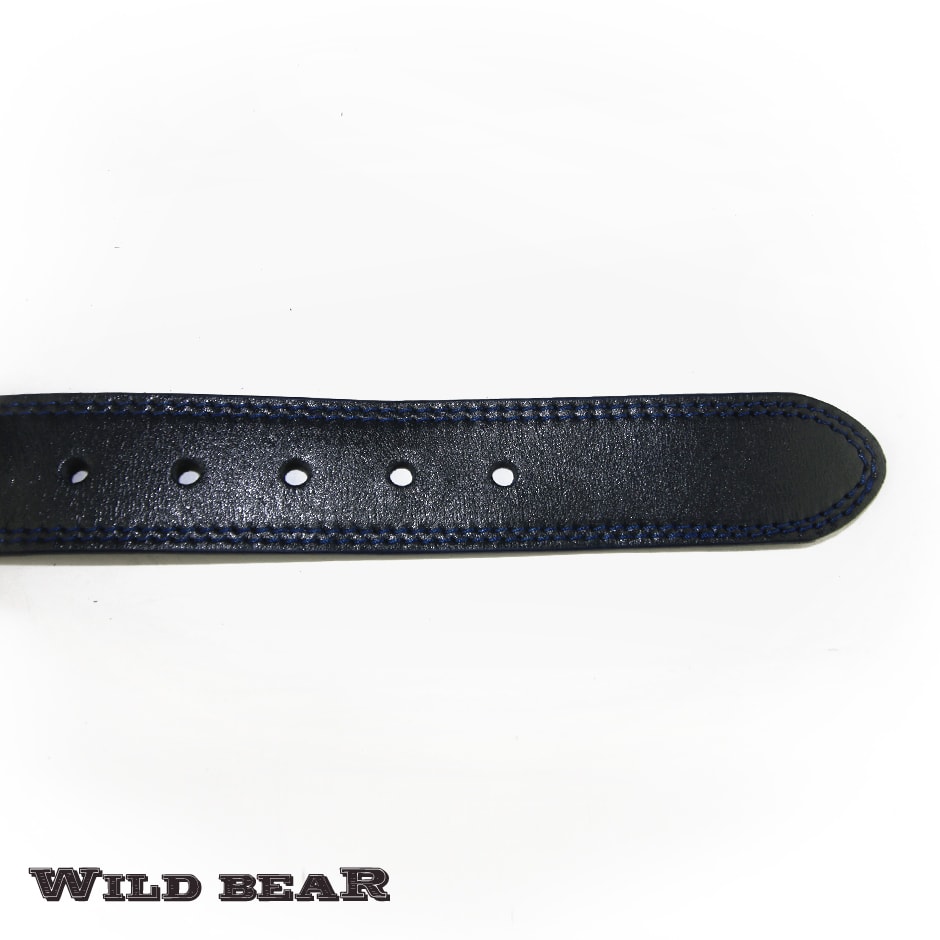 Синий кожаный ремень WILD BEAR 