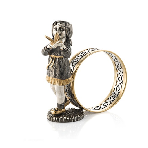 Серебряное кольцо для салфеток Ромашка (девочка)