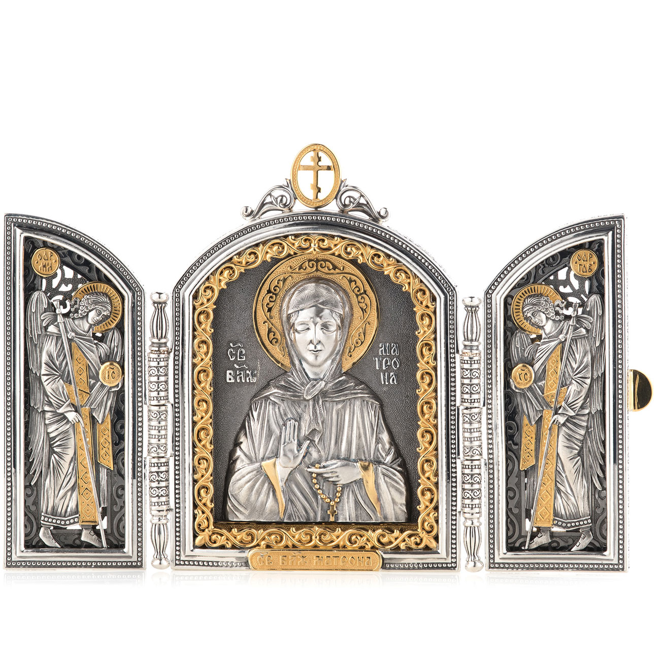 Серебряная икона-складень Святая Матрона