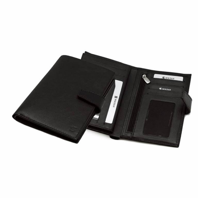 Темно-коричневоекожаное портмоне с отделением для паспорта и автодокументов SOLTAN