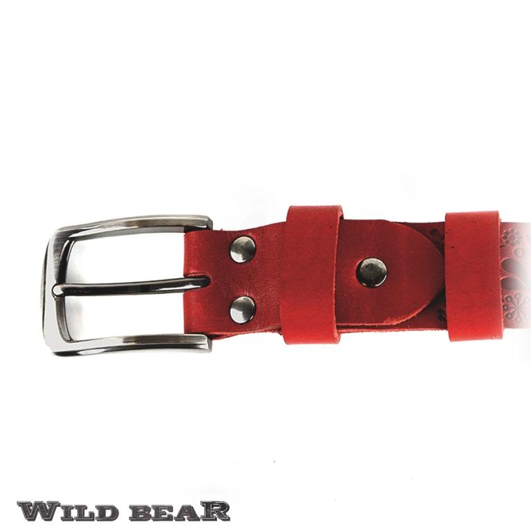 Красный кожаный ремень WILD BEARФото 21619-02.jpg