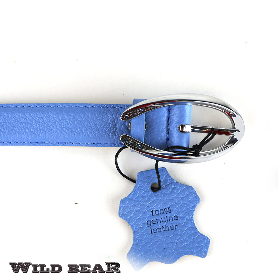 Голубой кожаный ремень WILD BEAR