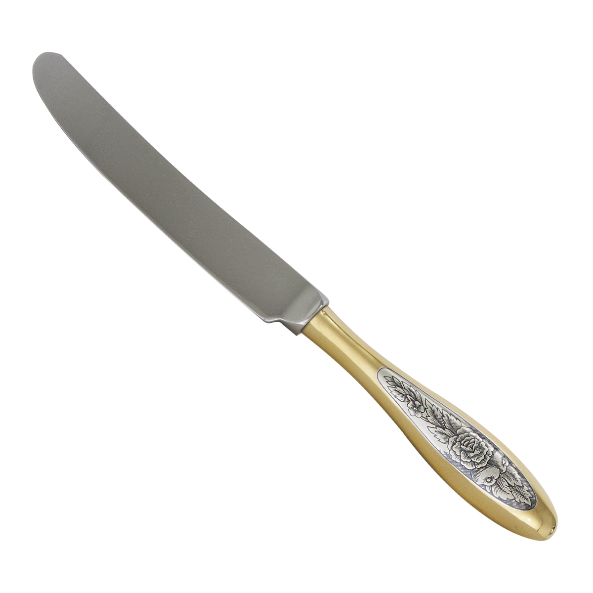 Серебряный столовый нож Прованс с позолотой