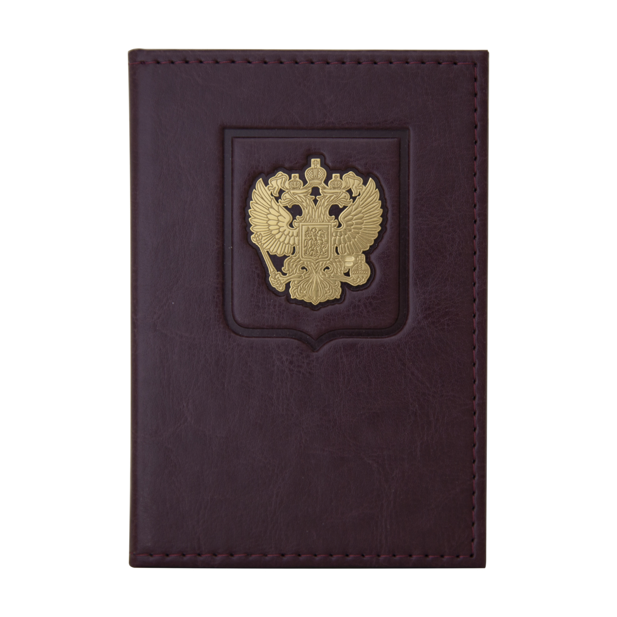 Кожаная обложка для паспорта с накладкой Герб России позолота