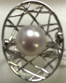 Серебряное кольцо PCR 82 (Жемчуг Культ., Куб. Циркон)  (снято с производства) 