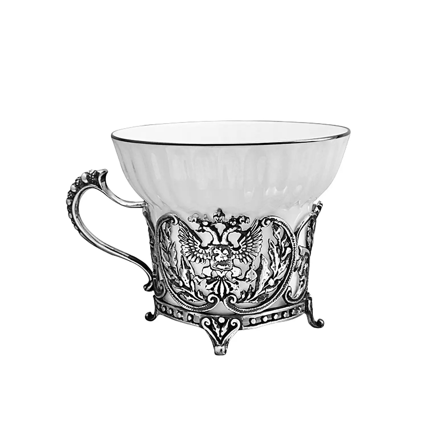Серебряный набор чайная чашка Герб с чернением с ложкой 