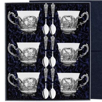 Серебряный чайный набор на 6 персон Королевская охота