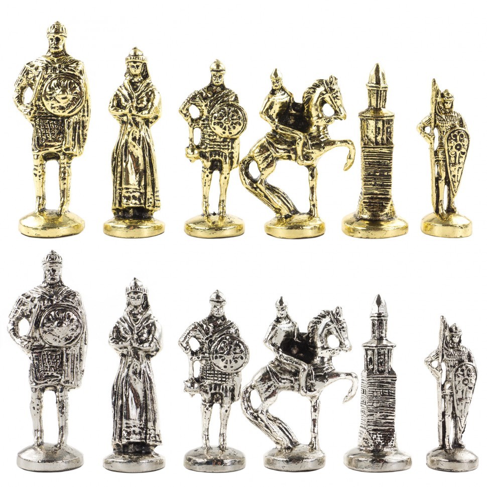 Подарочный шахматный ларец "Русь" с металлическими фигурами 