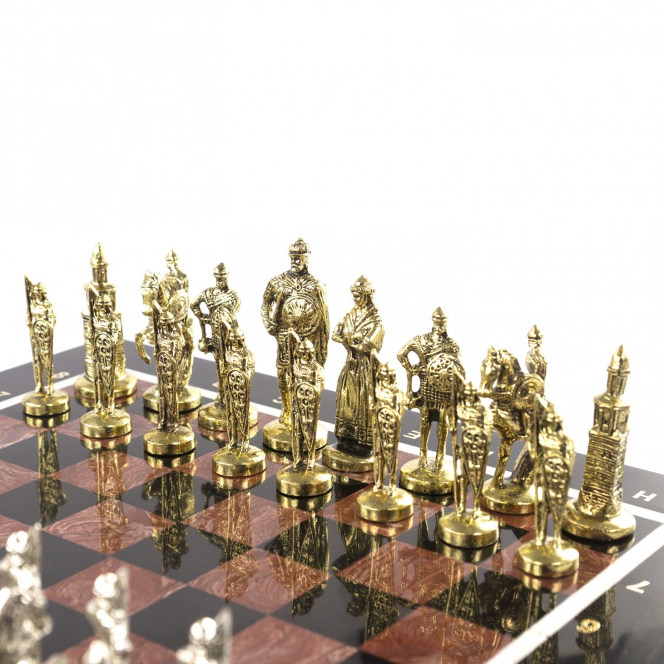 Шахматный ларец из камня с металлическими фигурами "Русь" Фото 23909-04.jpg