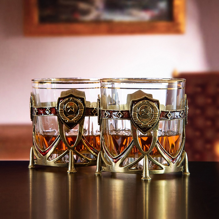 Набор из двух бокалов для виски Герб СССР в деревянной шкатулке
