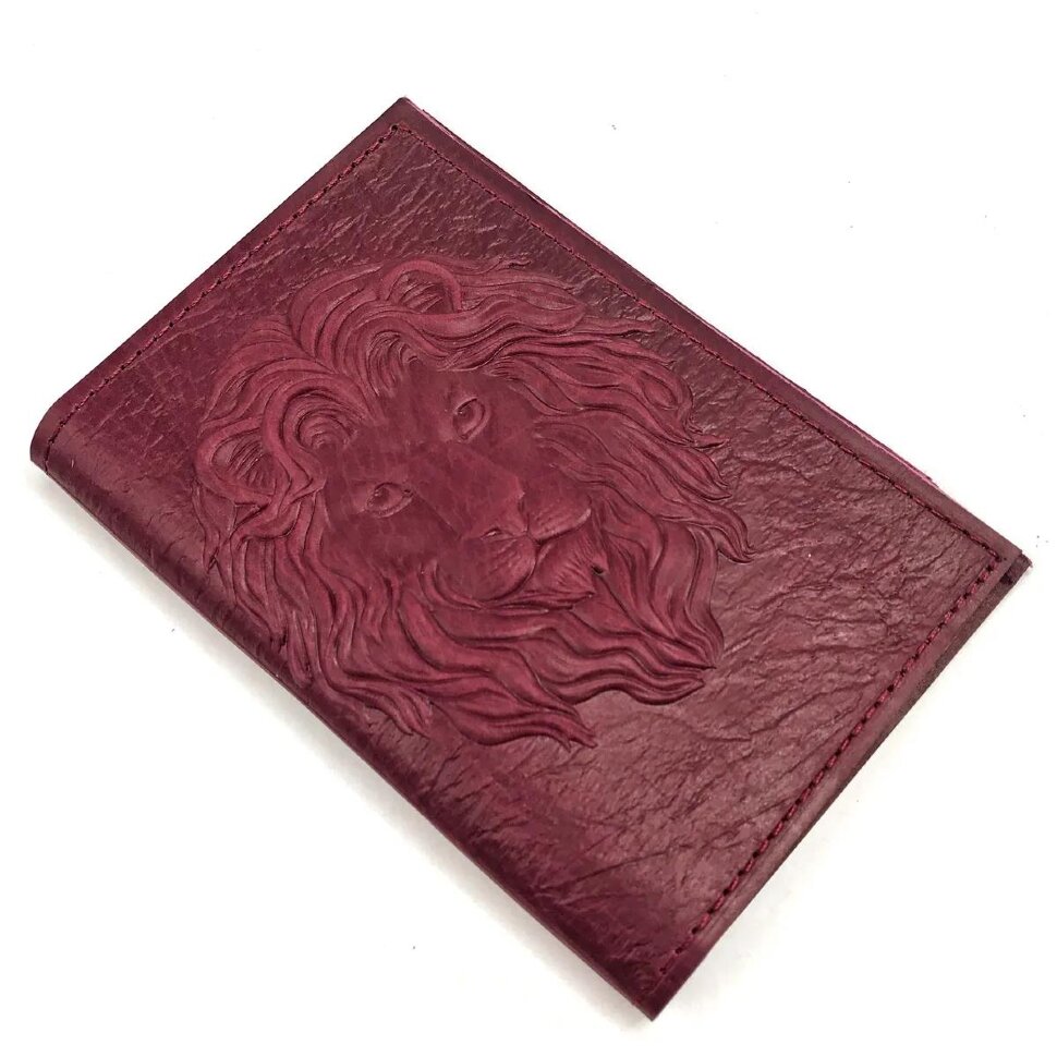 Кожаная обложка для паспорта Лев кожа (3D)Фото 24421-03.jpg