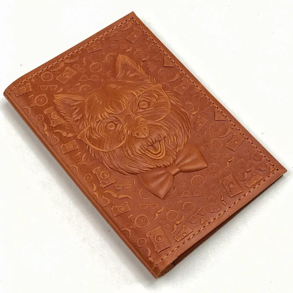 Кожаная обложка для паспорта Хипстер Вест кожа (3D)Фото 24434-02.jpg