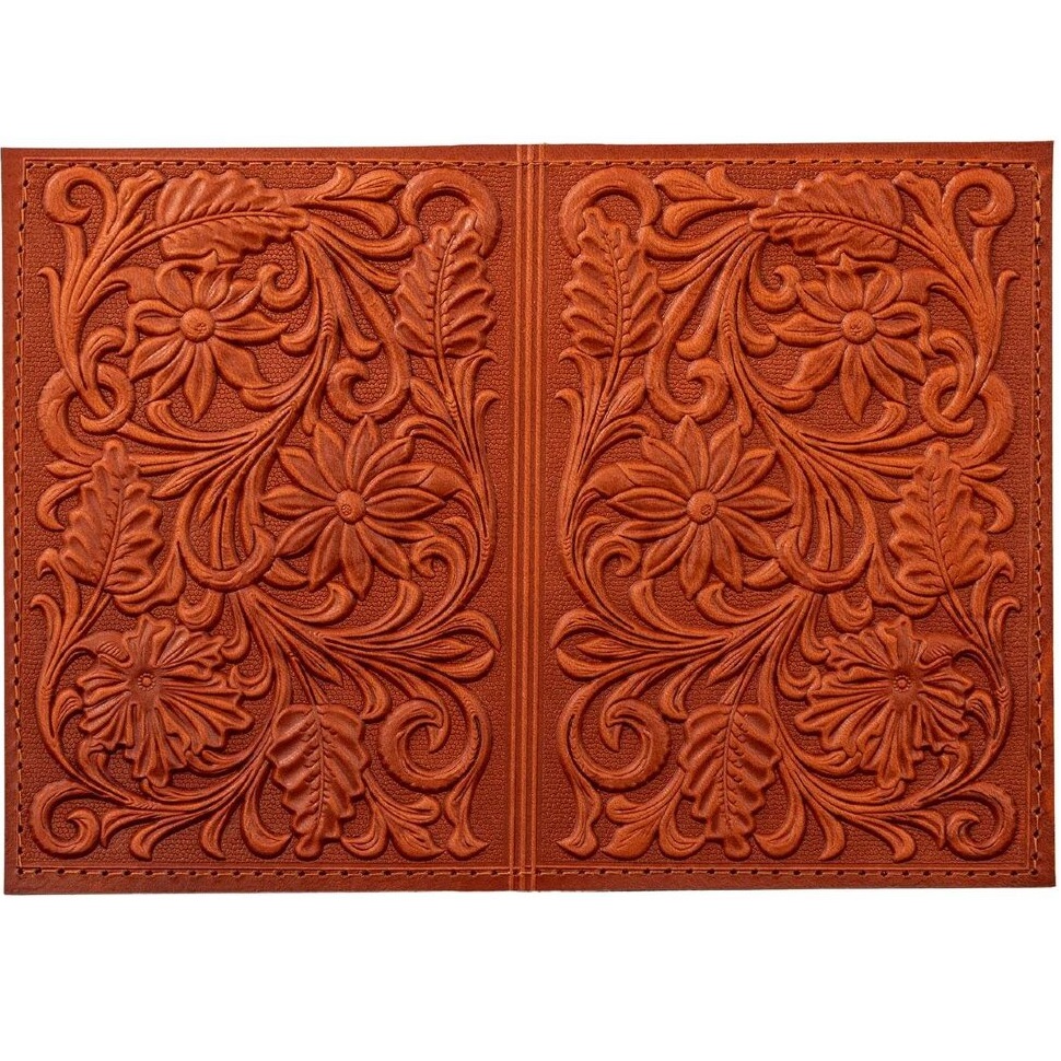 Кожаная обложка для паспорта Цветы Ромашки кожа (3D)Фото 24441-02.jpg